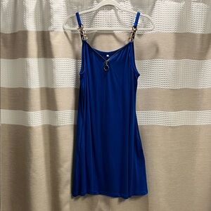 Blue Sleeveless Dress with Gold Accents
